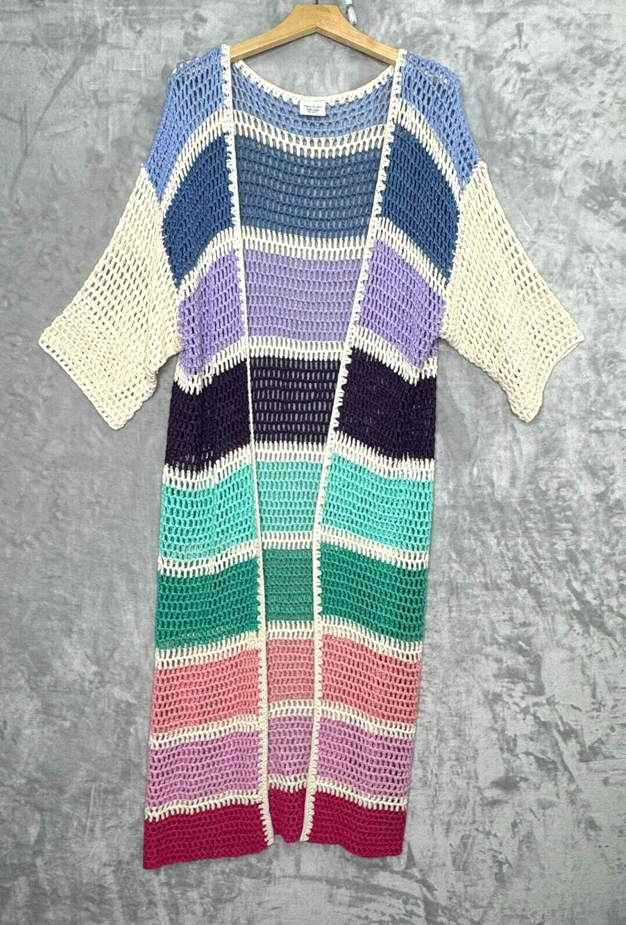Anna & Ava Sweater Womens One Size Crochet Stripe Boho Riche Hippie Candycore